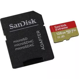 Карта памяти SanDisk Extreme microSDXC V30 A2 UHS-I U3 90MB/s 128GB +SD adapter SDSQXA1-128G-GN6MA