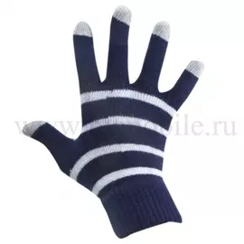 Перчатки для смартфона iCasemore трикотажные синие (сиреневая полоска)