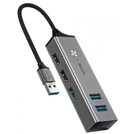 Переходник Baseus Cube USB на USB 3.0*3 / USB 2.0*2 (CAHUB-С0G) серый