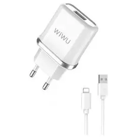 Сетевое зарядное устройство WIWU Charger + Cable 2 в 1 5V/2.1A + USB Lightning 1м (W104) (White)