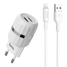 Зарядное устройство Hoco C41A Charger Lightning (2xUSB) + кабель (Lightning) 100см, 12W/2.4A белый