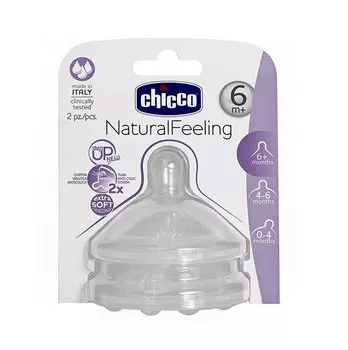 Chicco Natural Feeling Соска силиконовая 6+ быстрый поток 2 шт