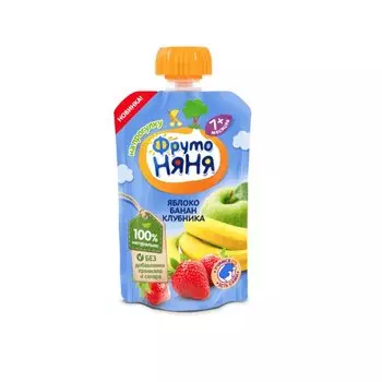 ФрутоНяня десерт Яблоко-Банан-Клубника 90 г пауч