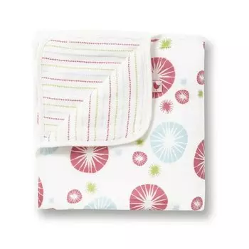 ХБД Плед-одеяло муслиновый 4-х слойный Одуванчики голубой-розовый