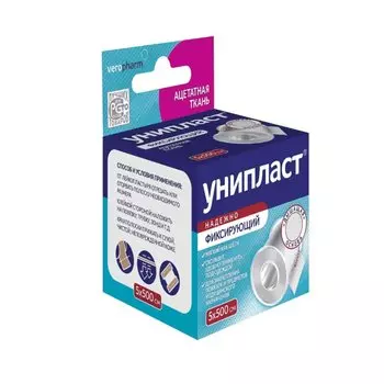 Унипласт Лейкопластырь фиксирующий на основе искусственного шелка 5 см х 500 см 1 шт