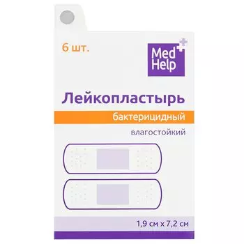 MedHelp Пластырь бактерицидный влагостойкий 1,9 см х 7,2 см 6 шт