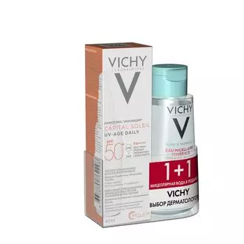Vichy Набор Капиталь Солей Флюид SPF50+ UV Age-Daily против фотостарения 40мл + Вода мицеллярная для чувствительной кожи 100мл