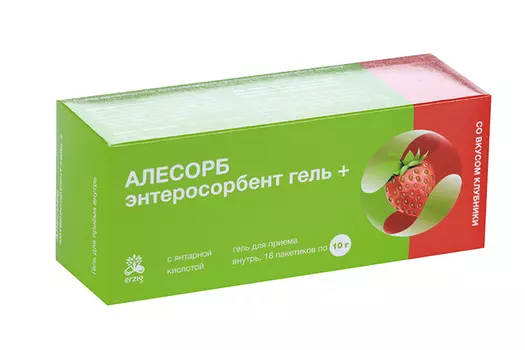 Алесорб, 10 г, 18 шт, гель для приема внутрь со вкусом клубники