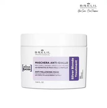 Антижелтая маска Brelil professional AMINO TREATMENT для светлых, мелированных и седых волос, 220мл.