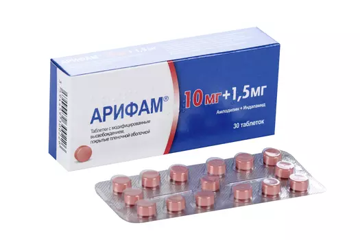 Арифам 10 мг+1.5 мг, 30 шт, таблетки с модифицированным высвобождением покрытые пленочной оболочкой