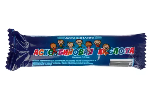 Аскорбиновая к-та Аптеки Плюс с сахаром витамин С, 25 мг, 10 шт
