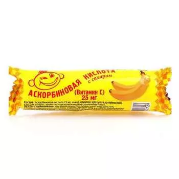 Аскорбиновая к-та с сахаром, 25 мг, 10 шт, таблетки Банан