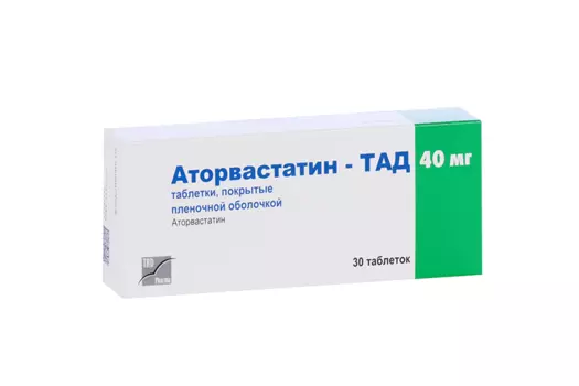 Аторвастатин-ТАД, 40 мг, 30 шт, таблетки покрытые пленочной оболочкой