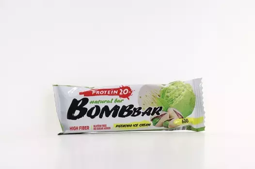 Батончик БомбБар Нейчарал Бар неглазир фисташк пломбир, 60 г