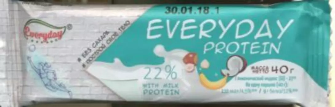 Батончик Эвридей протеиновый 22% банан, кокос и лесной орех, 40 г