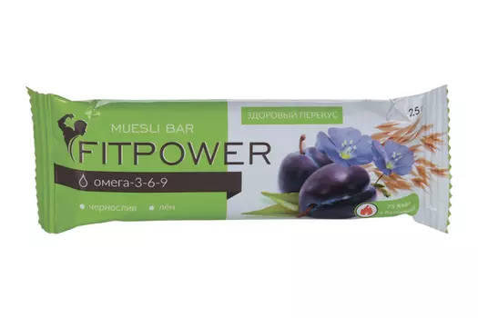 Батончик мюсли Фит Пауэр Чернослив-лен, 25 г