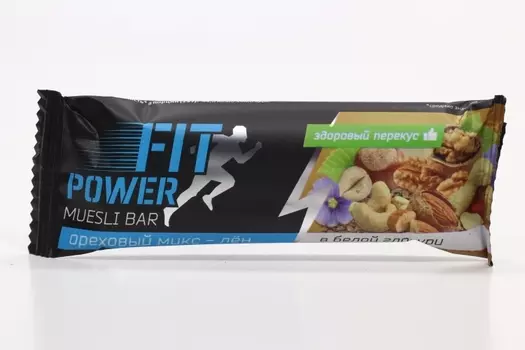 Батончик мюсли Фит Пауэр Ореховый микс-лен в белой глазури, 25 г