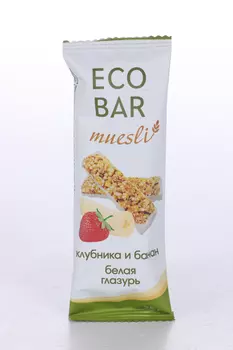 Батончик мюсли ЭкоБар клубника/банан в белой глазури, 25 г