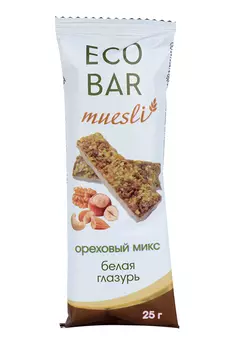 Батончик мюсли ЭкоБар ореховый микс в белой глазури, 25 г