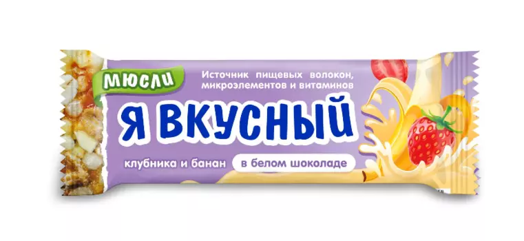 Батончик мюсли Я вкусный клубника/банан в белом шоколаде, 25 г