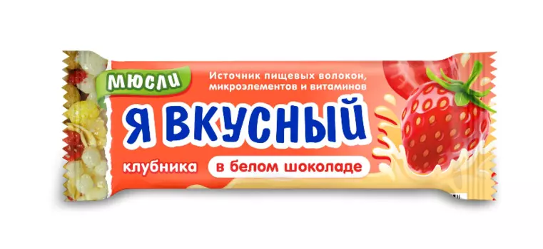 Батончик мюсли Я вкусный клубника в белом шоколаде, 25 г
