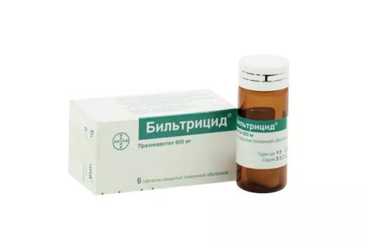 Бильтрицид 600 мг, 6 шт, таблетки покрытые пленочной оболочкой