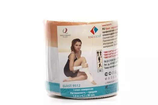 Бинт эластич Тонус клипсы средн растяжим 80 х 5.0 м, (9512)