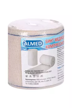Бинт Almed мед эласт компресс в/раст с двумя металл клипсами 5м х 80мм