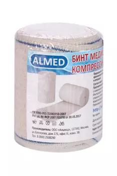 Бинт Almed мед эласт компресс в/раст с двумя металл клипсами 3м х 80мм