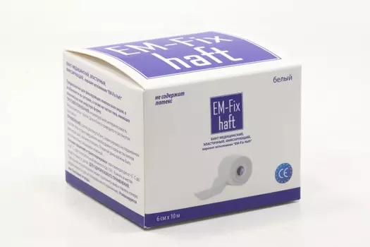 Бинт EM-Fix Haft медицин эластич фиксир белый 6 см х 10 м