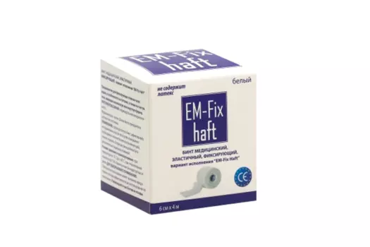 Бинт EM-Fix Haft медицин эластич фиксир белый 6 см х 4.0 м