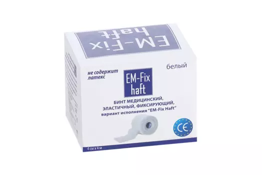 Бинт EM-Fix Haft медицин эластич фиксир белый 4 см х 4 м