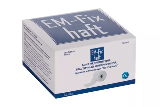 Бинт EM-Fix Haft медицин эластич фиксир белый 6 см х 20 м