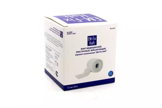 Бинт EM-Fix Haft медицин эластич фиксир белый 12 см х 20 м