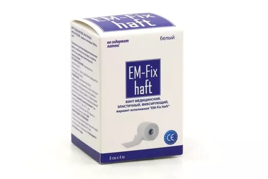 Бинт EM-Fix Haft медицин эластич фиксир белый 8 см х 4 м