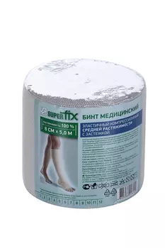 Бинт SUPERFIX мед эласт компрессион средн растяж с застежкой 8 см x 5 м