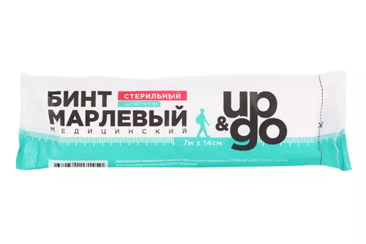 Бинт UP&GO марлевый медицинский стерильный 7м х14см