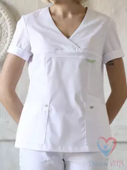 Блуза ДОКТОР СТИЛЬ Альфа медицинская прилегающего силуэта белый женская р 100 EUR L