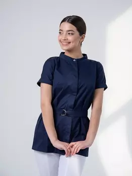 Блуза-туника Mariita медицинская с воротником стойка/поясом синий р 48