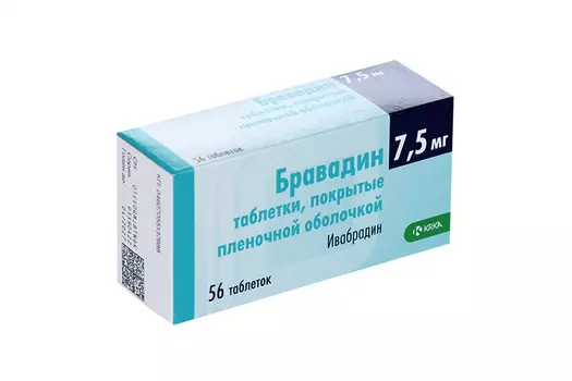 Бравадин 7.5 мг, 56 шт, таблетки покрытые пленочной оболочкой