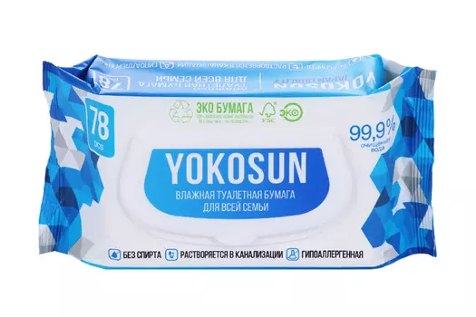 Бумага YokoSun туалетная влажная д/всей семьи, 78 шт