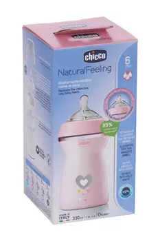 Бутылочка Chicco Natural Feeling силик соска с флексорами роз (с 6 мес), 330 мл