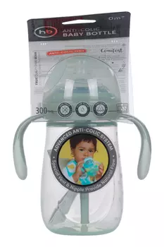 Бутылочка Хэппи Бейби антиколик с ручками и силик соской (с 0 мес), 300 мл, шалфей