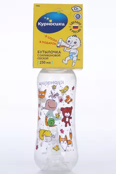 Бутылочка Курносики приталенная 2 силик сосками молочн Зверята, 250 мл, (11121)