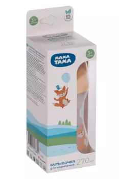 Бутылочка Мама Тама PP с широк горлышком с силик соской оранжевый (с 3 мес), 270 мл