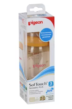 Бутылочка Pigeon Перистальтик Плюс широкое горло (с 3 мес), 240 мл
