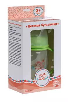 Бутылочка Рома+Машка полипропил/ручки/дно-индикатор/соска силик/шир горл 240 мл зеленая
