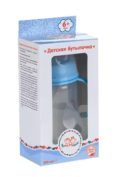 Бутылочка Рома+Машка полипропил/ручки/дно-индикатор/соска силик/шир горл 300 мл голубая