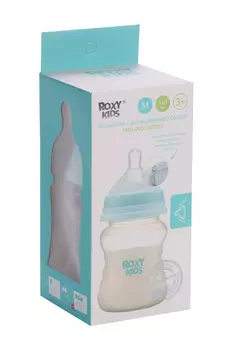 Бутылочка ROXY KIDS антиколиковая голубая д/кормления (с 3 мес), 160 мл