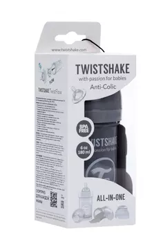 Бутылочка Twistshake антиколиковая д/кормления с контейнером серая, 180 мл